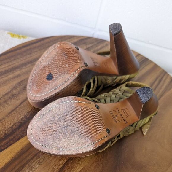 Frye Joy Huarache Platform Heels Olive Green Leather Size 7 - Picture 10 of 11